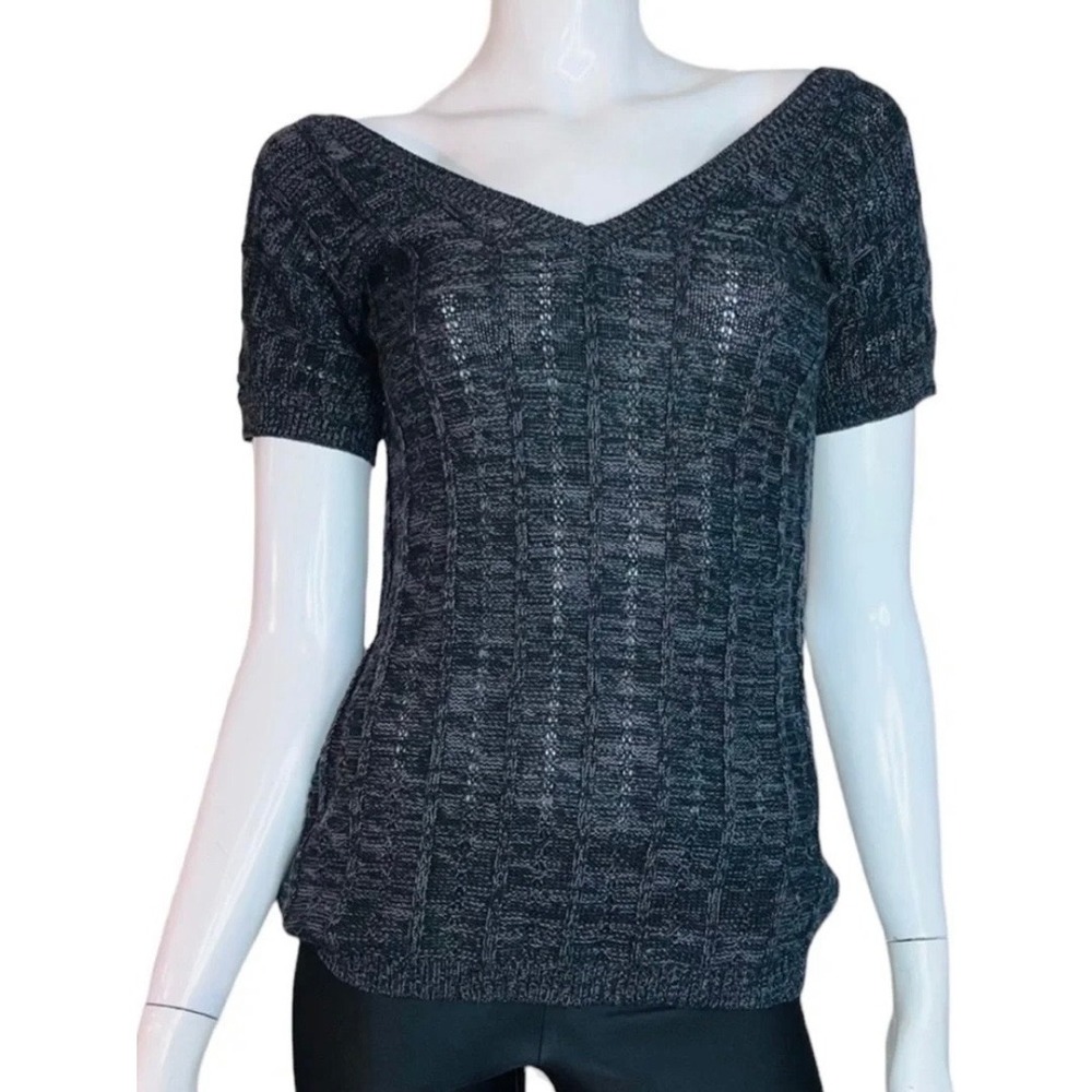 Roxy Women Charcoal Gray 100% Cotton V-Neck Textured Knit Sweater Top Small